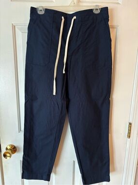 LOFT Navy Drawstring Cropped Pants with Cream Ties